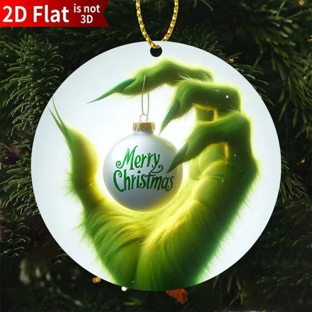 2D Flat Festive Grinch Merry Christmas Holiday Winter Ornament 3.15"x3.15"